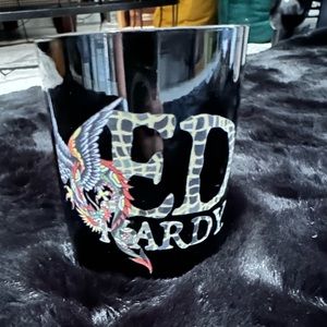 Vtg Ed Hardy Christian Audigier Black w/Dragons Drinking/Bar Glass